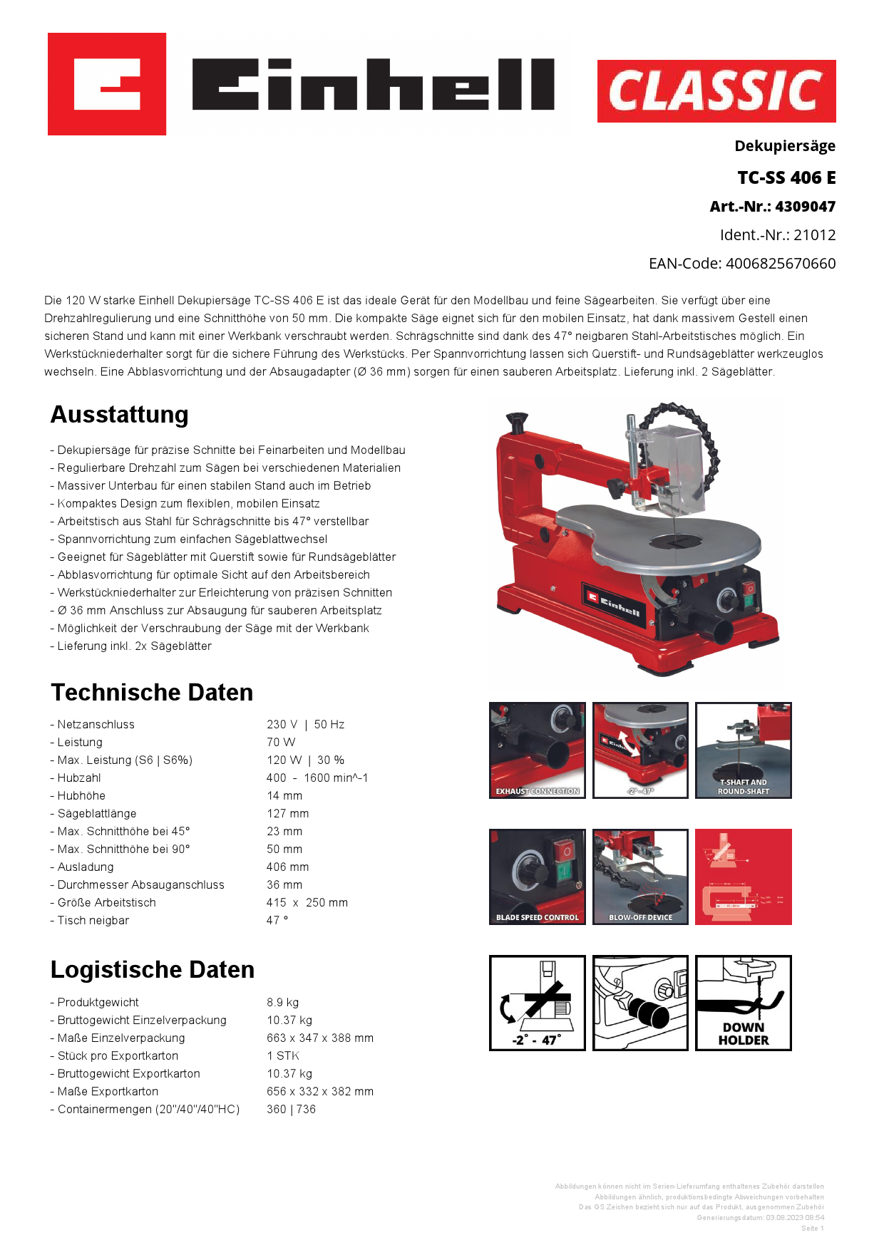 EINHELL Dekupiersäge TC-SS 406 E Produktbild img3 L