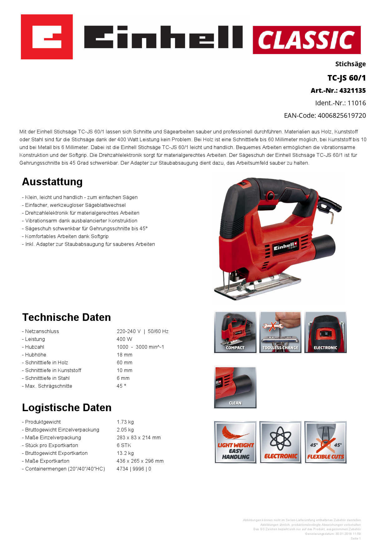 EINHELL Stichsäge TC-JS 60/1 Produktbild img3 L