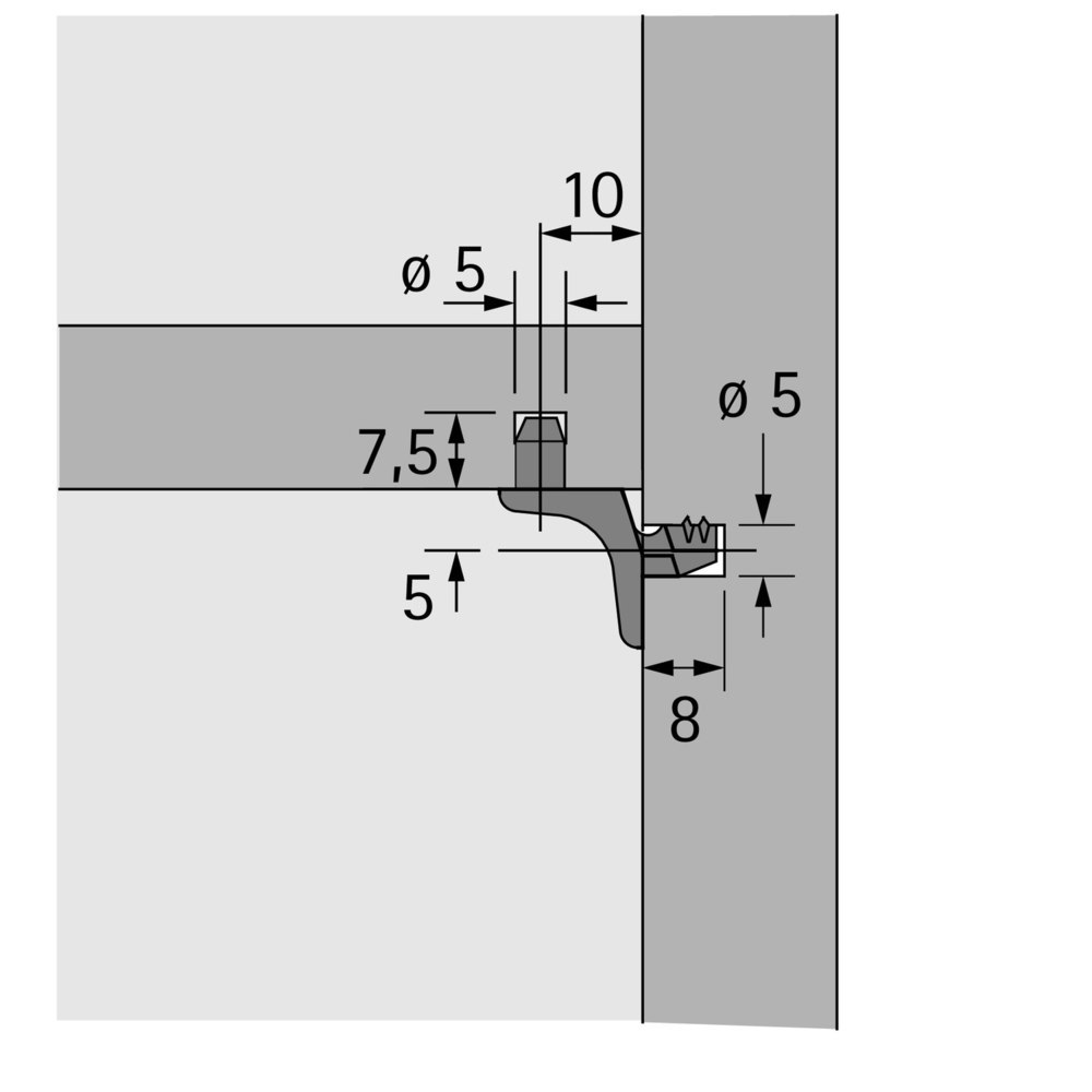 Hettich MB-Bodenträger, m.beids.Zapfen, Sekura 1.1, 19557,Zapfen Ø 5mm, ZDG vernickelt Produktbild img2 L