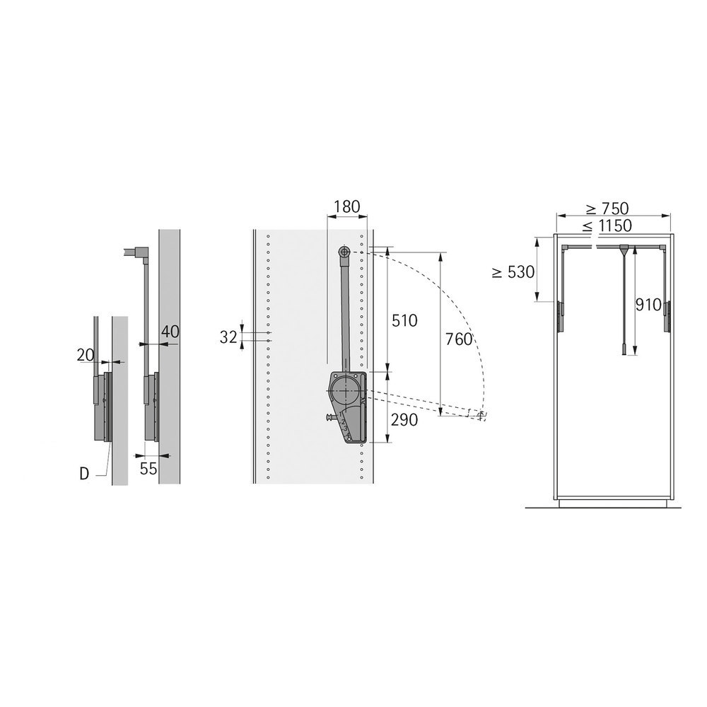 Hettich Schrank-Kleiderlift, Duo Lift 18, 9079882, 750-1150mm, 18kg, aluminiumoptik Produktbild img2 L