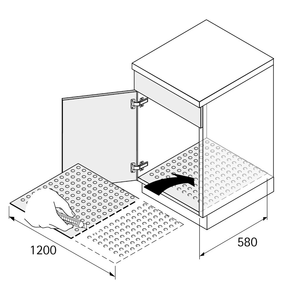Hettich Spülenschrank-Wasserschutzmatte, zuschneidbar, 9079862, 1200x 580mm, Polystyrol Produktbild img2 L