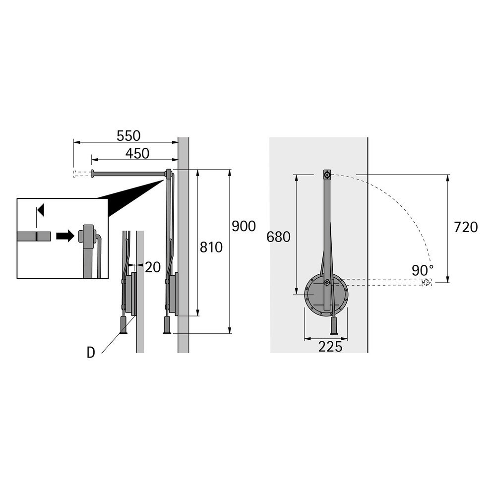 Hettich Schrank-Kleiderlift, Single Lift 12, 9079872, 500-600mm, 12kg, aluminiumoptik Produktbild img2 L