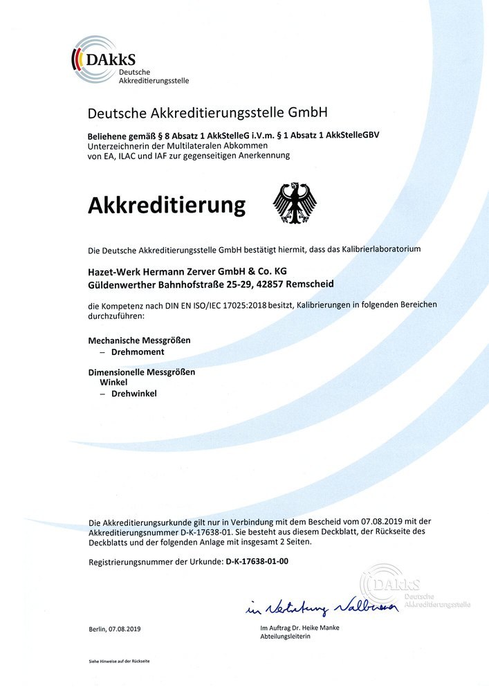 HAZET Drehmomentschlüssel mit DAkkS-Kalibrierschein Produktbild img3 L