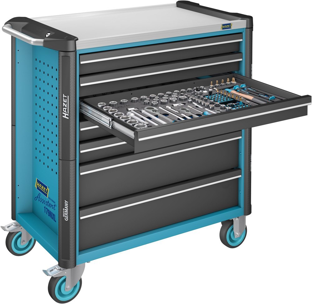 HAZET Werkstattwagen Assistent ∙ mit Sortiment 179NXL-7/265 ∙ 959 mm x 518 mm x 1020 mm ∙ Schubladen, flach: 5× 81 x 696 x 398 mm ∙ Schubladen, hoch: Produktbild img5 L