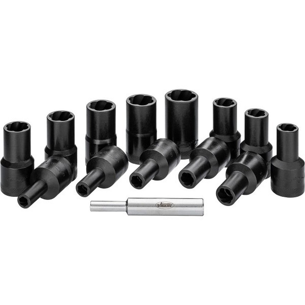 Vigor Schraubenausdreher-Satz spiralgenutet 1/2" 34mm mit Austreiber 14-teilig 6-19mm Produktbild img3 L