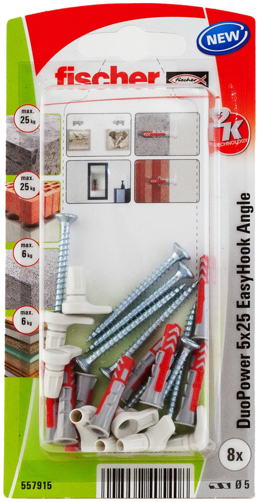 fischer Dübel DuoPower EasyHook Angle Kunststoff,5x25,VE 8 Produktbild img1 L