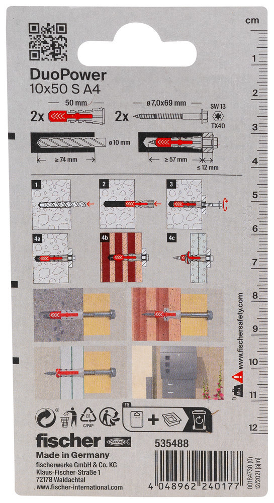fischer Dübel DuoPower S A4,Kunststoff,10x50,VE 2 Produktbild img2 L