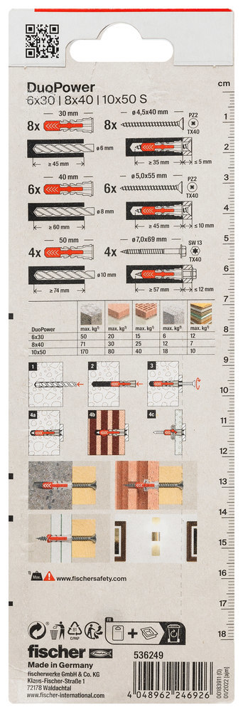 fischer Dübel DuoPower 6/8/10 S,Kunststoff,VE 18 Produktbild img2 L
