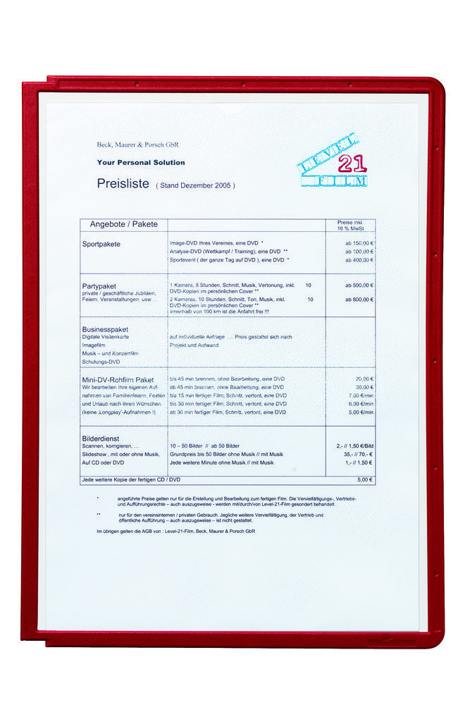 Durable Sichttafeln rot Pckg. a 5 Stück VARIO Produktbild img2 L