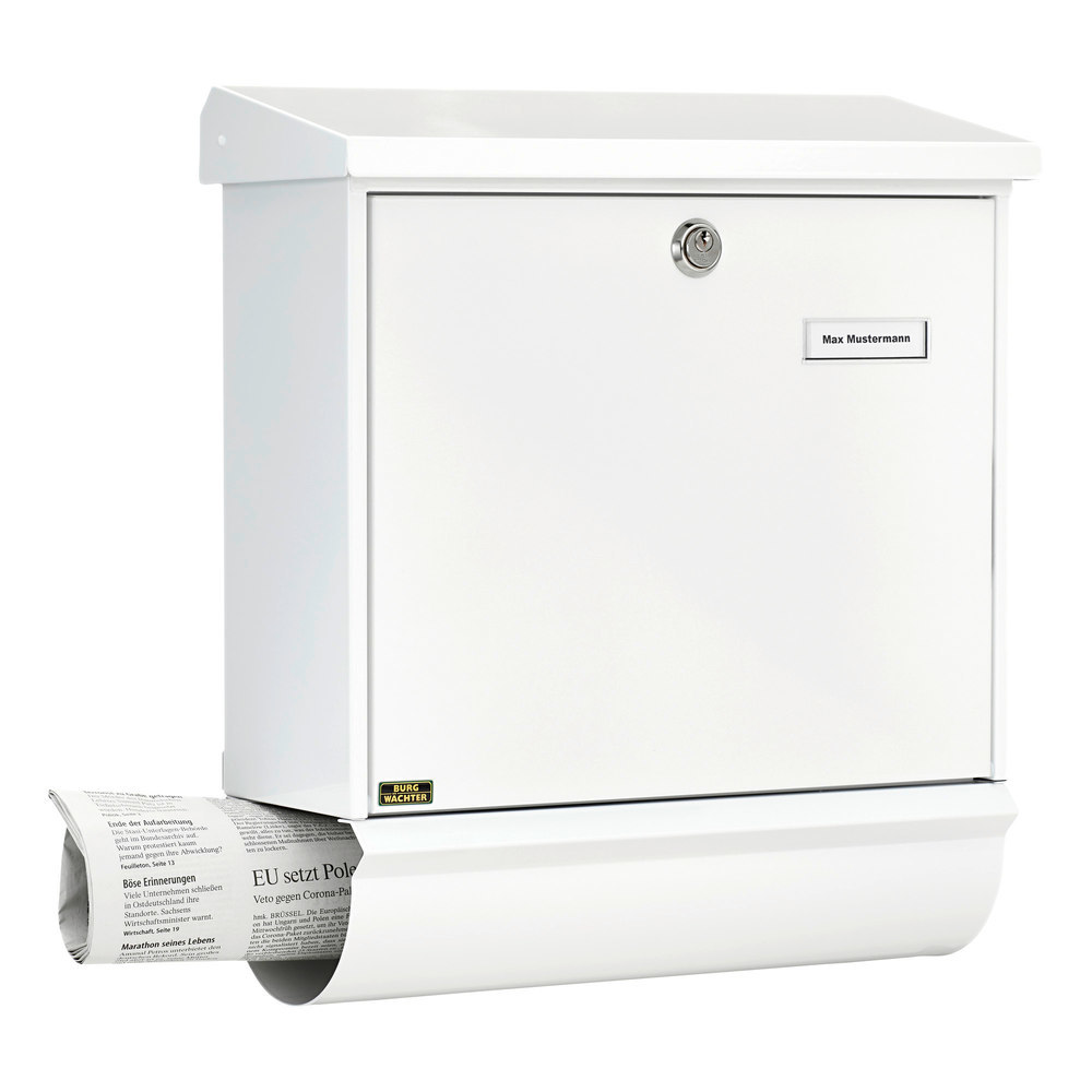 BURG WÄCHTER GA-Briefkasten, Comfort-Set 91300 W, Stahl, abschließbar, weiß pulverbeschichtet Produktbild img4 L