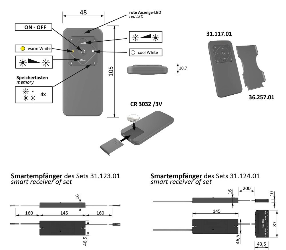 Halemeier Multiwhite-Leuchten-Funkschalterset,S-Mitter Basic Smart,36W,12 Volt DC,0,3W Produktbild img5 L