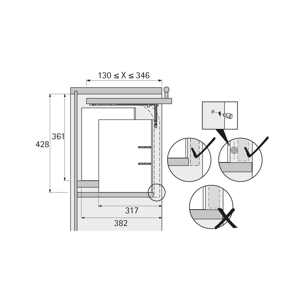 Hettich MB-Einschwenkbeschlag, Klappenst. 18-19mm, Lift Up 45026, Kunststoff grau Produktbild img4 L