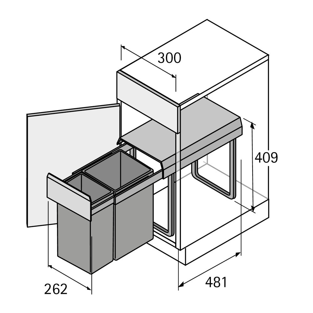 Hettich Küch.-Abfallsystem,1x20/1x10l,BIN it.DuoII, 9291587,KB min.300mm,Kunststoff grau Produktbild img2 L