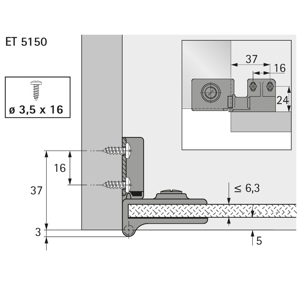 Hettich Möbel-Glastürscharnier, ET 5150, 24908, 170°, Zinkdruckguss matt vernickelt Produktbild img5 L