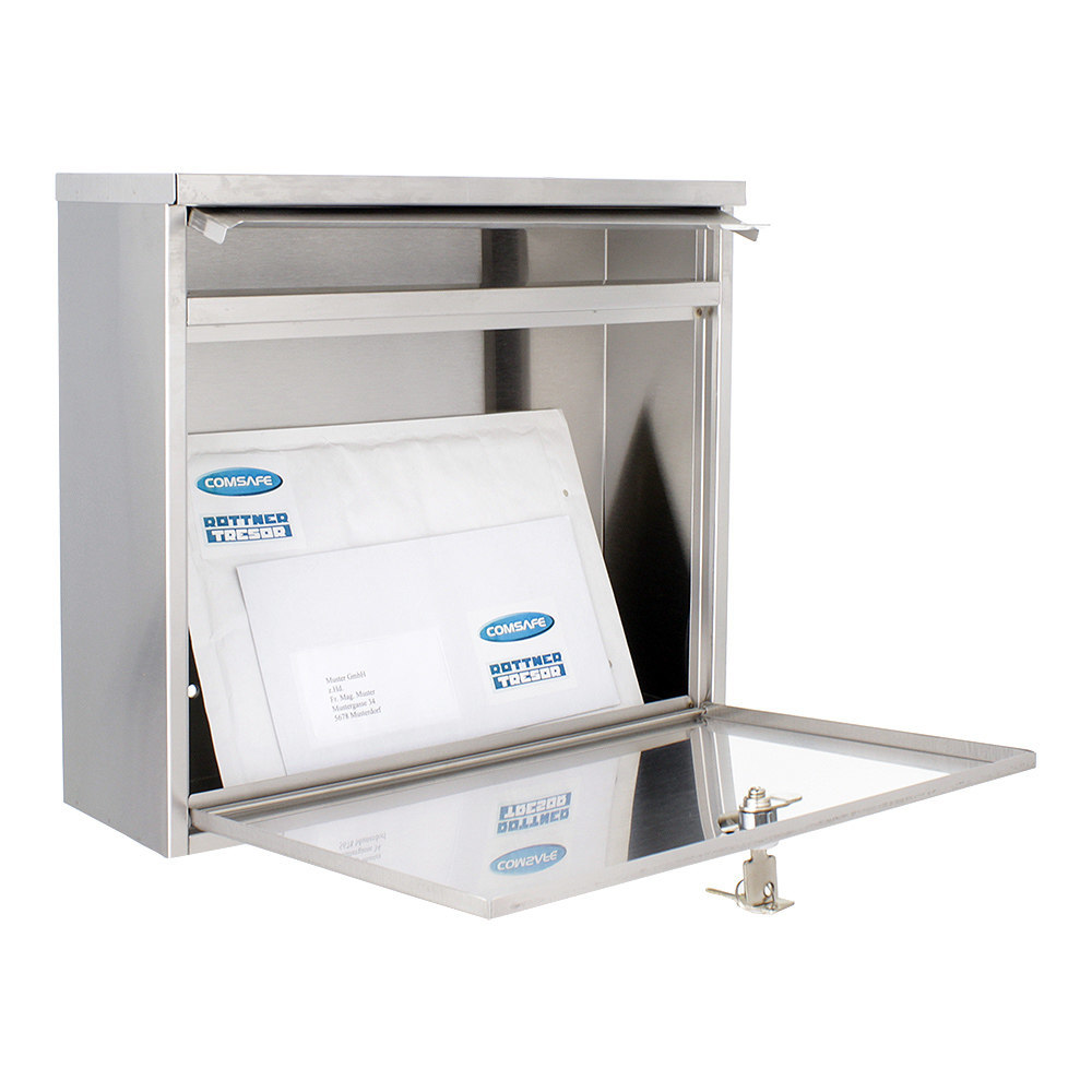 ROTTNER GA-Briefkasten, Hochhaus II,B 360mm, mit Zylinderschloss, edelstahl matt Produktbild img3 L