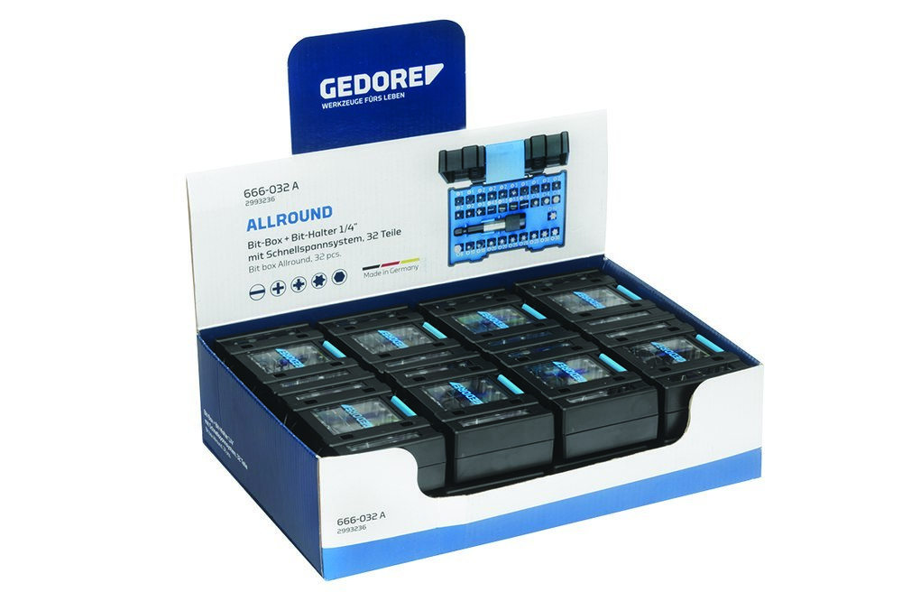 GEDORE Display 12 x Bit-Box 1/4 SL+PH+PZ+TX 32-teilig Produktbild img3 L