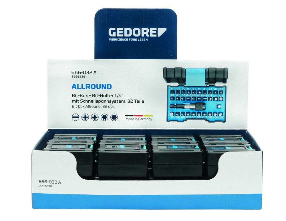 GEDORE Display 12 x Bit-Box 1/4 SL+PH+PZ+TX 32-teilig Produktbild img1 L
