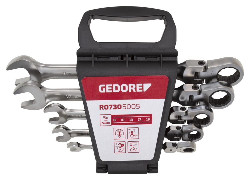 GEDORE R07305005 Gelenk-Ringratschenmaulschlüssel-Satz SW8-19 mm Produktbild img1 L