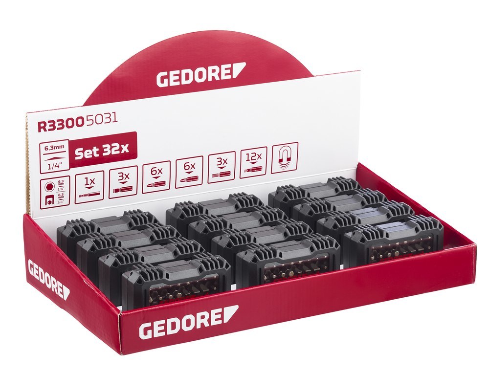GEDORE R33009032 Display 12xBit-Box 1/4" SL+PH+PZ+TX 32-teilig Produktbild img3 L