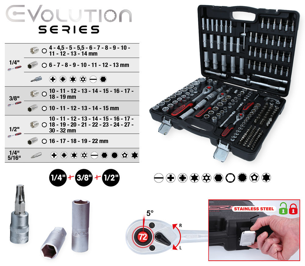 KS TOOLS Steckschlüssel-Garnitur 1/4"+3/ 8"+1/2" 195-teilig KS Tools Produktbild img2 L