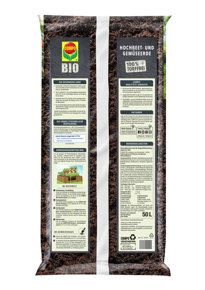 COMPO BIO Hochbeet- u.Gemüseerde torffrei 50l Produktbild img2 L