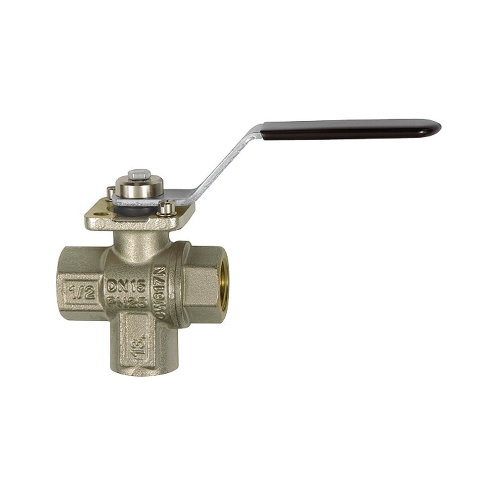 RIEGLER 3-Wege-Kugelhahn, Messing vernickelt, Anschluss unten, L-Bohrung, Rp 2" Produktbild img1 L