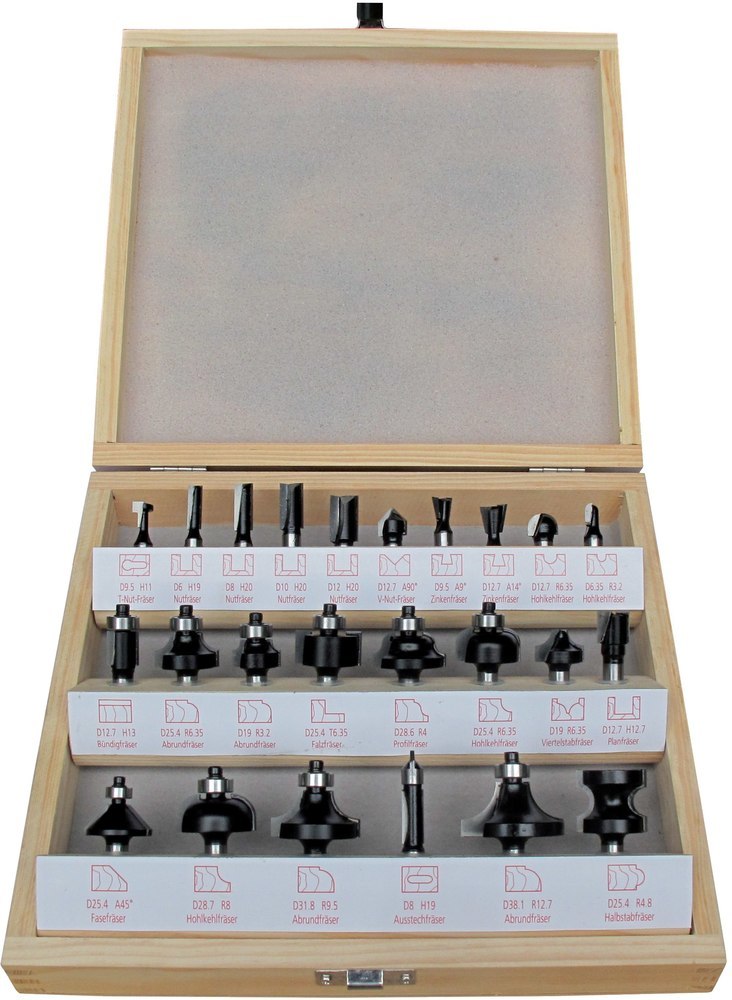 fortis Werkzeuge Fräser-Satz HW 24-teilig Schaft-ø8mm im Holzkasten Produktbild img1 L