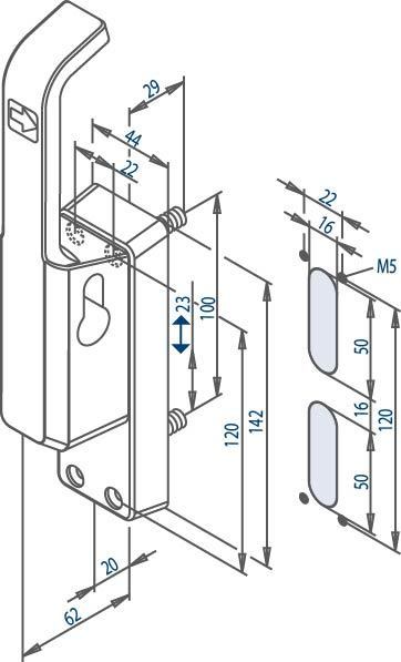 FUHR Türtreibriegel, TP982,für Rundstange,rs, Bolz.vorst. 29mm,Aluminium silber,elox. Produktbild img2 L