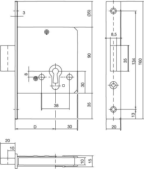 KFV Riegel-Einsteckschloss SSP 211, F-Stulp, Stahl Produktbild img2 L