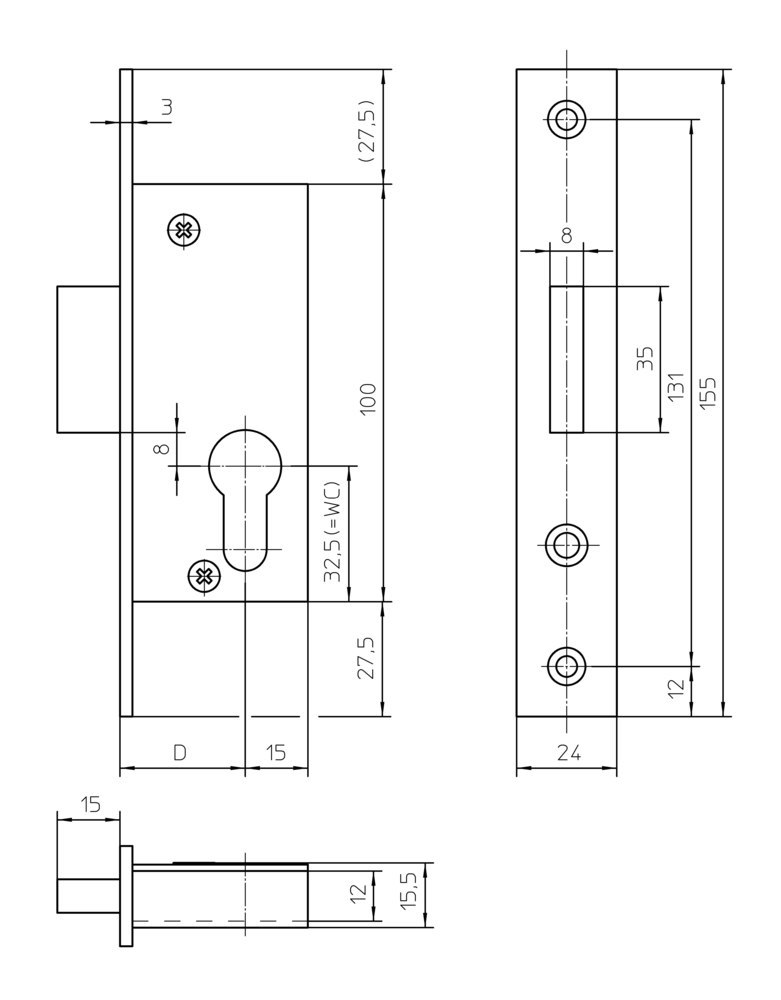 KFV Riegel-Einsteckschloss RES 48, F-Stulp, Stahl Produktbild img2 L
