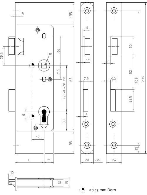 KFV Glastüreinsteckschloss SSP 521-1/2, Stahl Produktbild img2 L