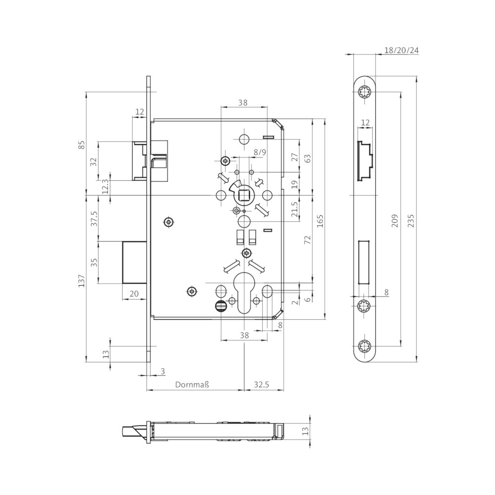BKS Einsteckschloss (mechanisch) B-05150, F-Stulp, nickelsilber Produktbild img2 L
