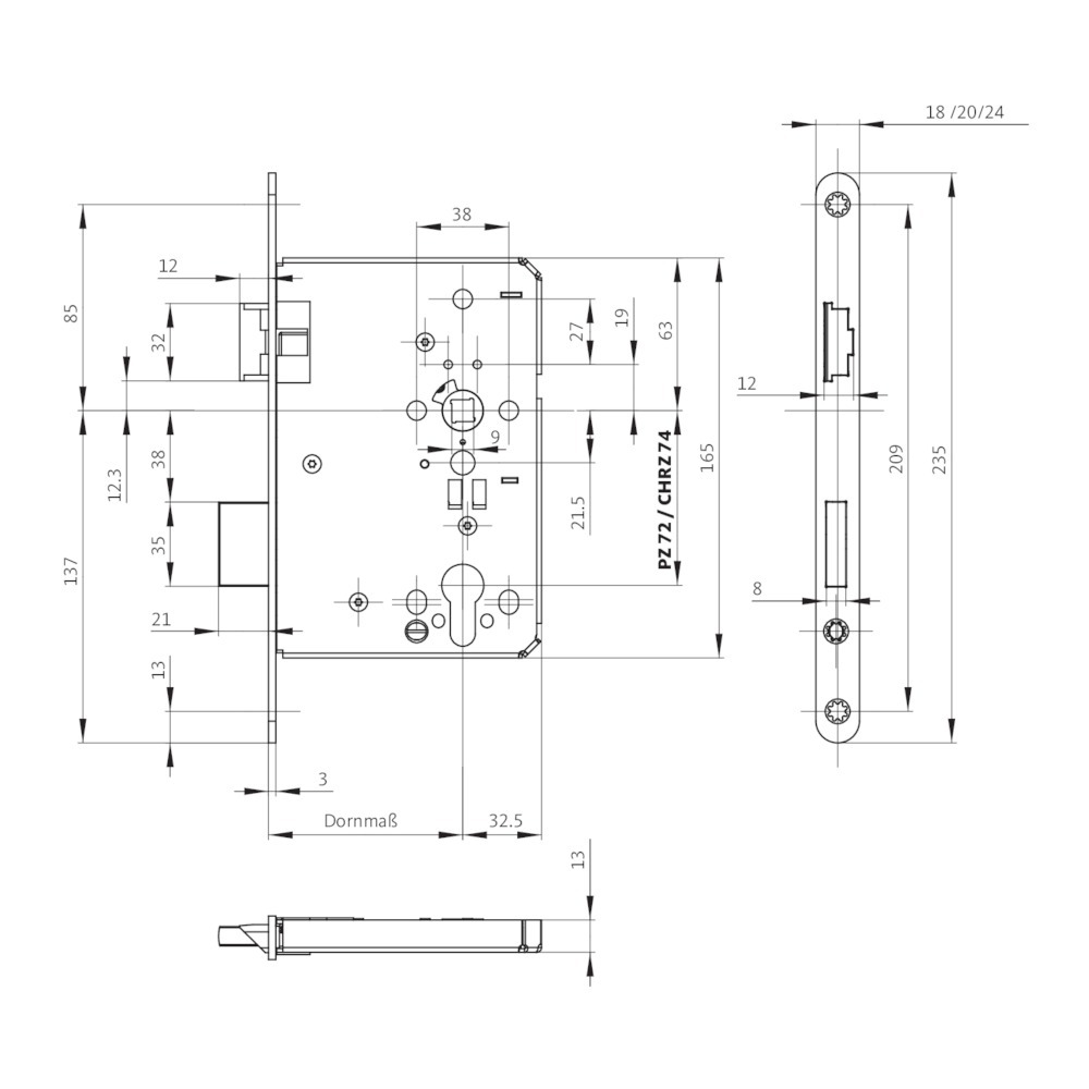 BKS Einsteckschloss (mechanisch) B-12060, F-Stulp, verzinkt, Klasse 5 Produktbild img2 L