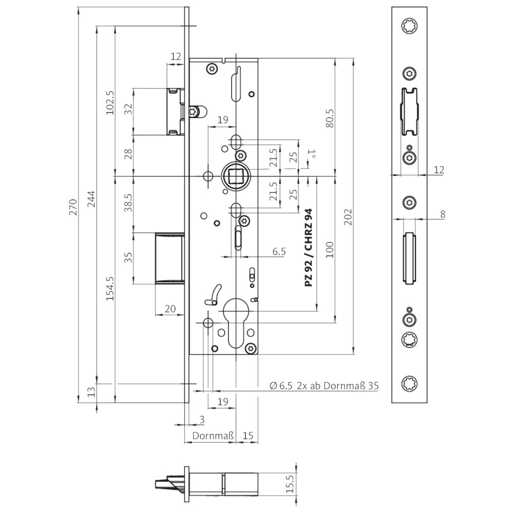 BKS PA-Einsteckschloss B-18260,PZW92/9,D34,U24x6x270ktg,ER,PAF-E ausw. Produktbild img2 L