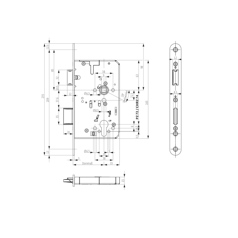 BKS Panik-Einsteckschloss (mechanisch) B-23260, F-Stulp, Edelstahl Produktbild img2 L