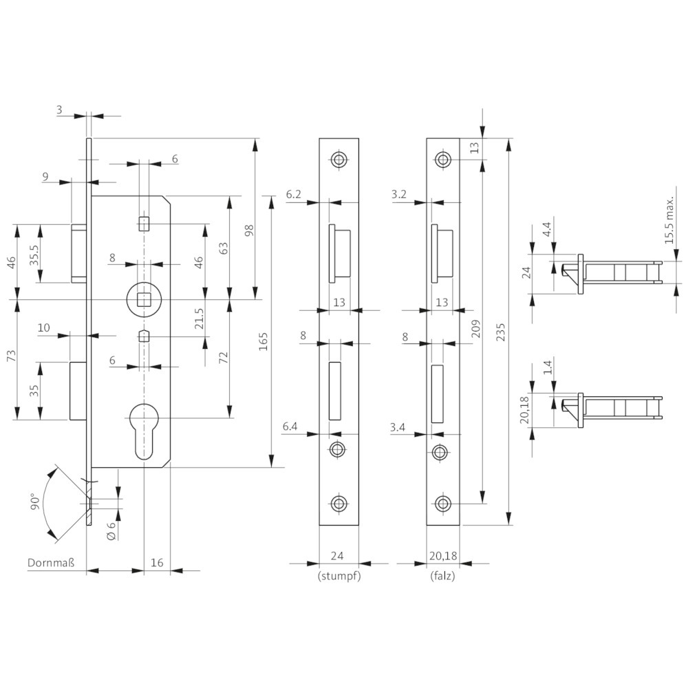 BKS Glaseinsteckschloss (mechanisch) 0007, F-Stulp, nickelsilber Produktbild img2 L