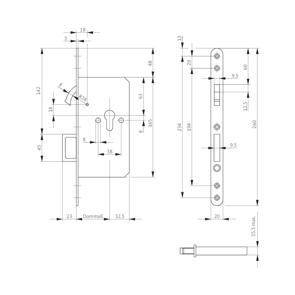 BKS Schiebetürschloss 0353, Stahl Produktbild img2 L