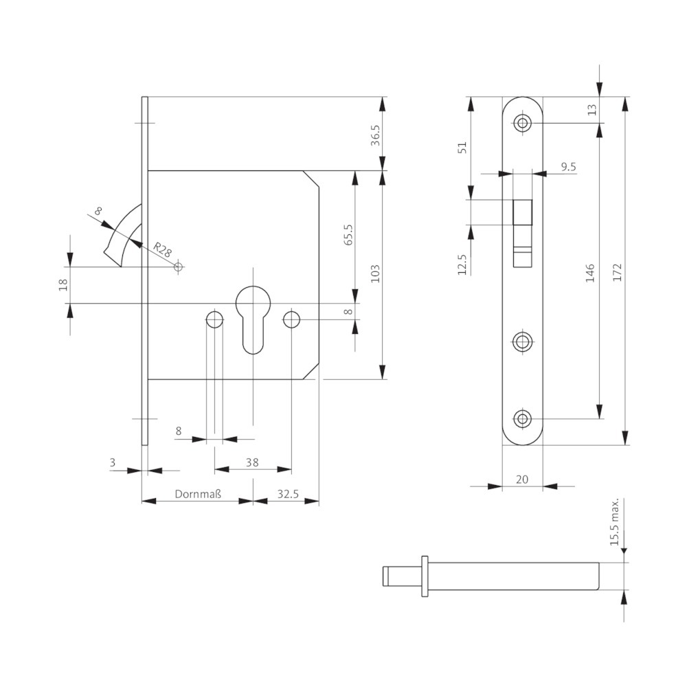 BKS Schiebetürschloss 0371,PZ,D55,F20x172rd,NiSi Produktbild img2 L