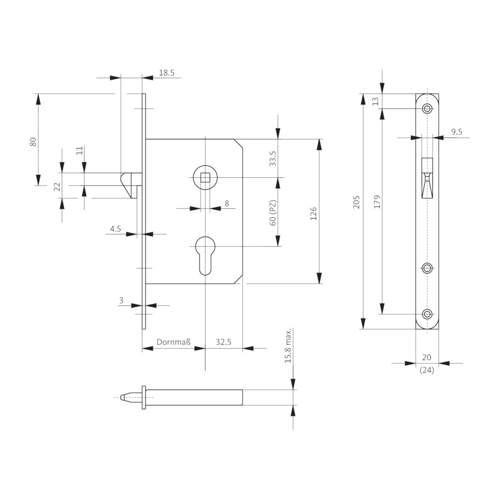 BKS Schiebetürschloss 0375,PZ60/8,D55,F20x205ktg,NiSi Produktbild img2 L