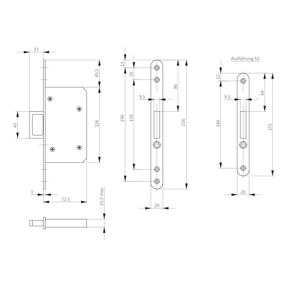 BKS Schiebetürschloss 0393,UG,F20x216rd,NiSi Produktbild img2 L