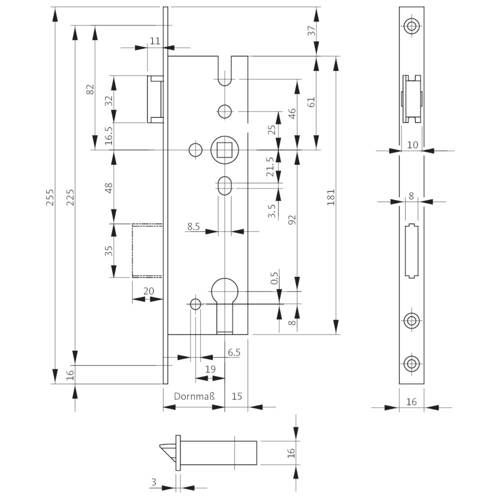 BKS Einsteckschloss B 1300,PZ92/8,D35,F16x255ktg,ER Produktbild img2 L