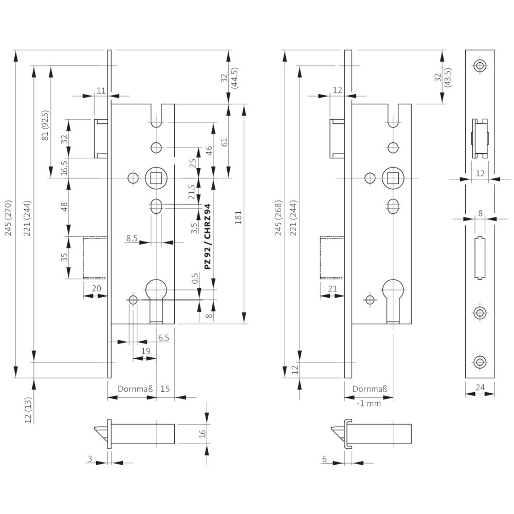 BKS Einsteckschloss B 1314,PZW92/8,D34,U24x6x245ktg,ER Produktbild img2 L