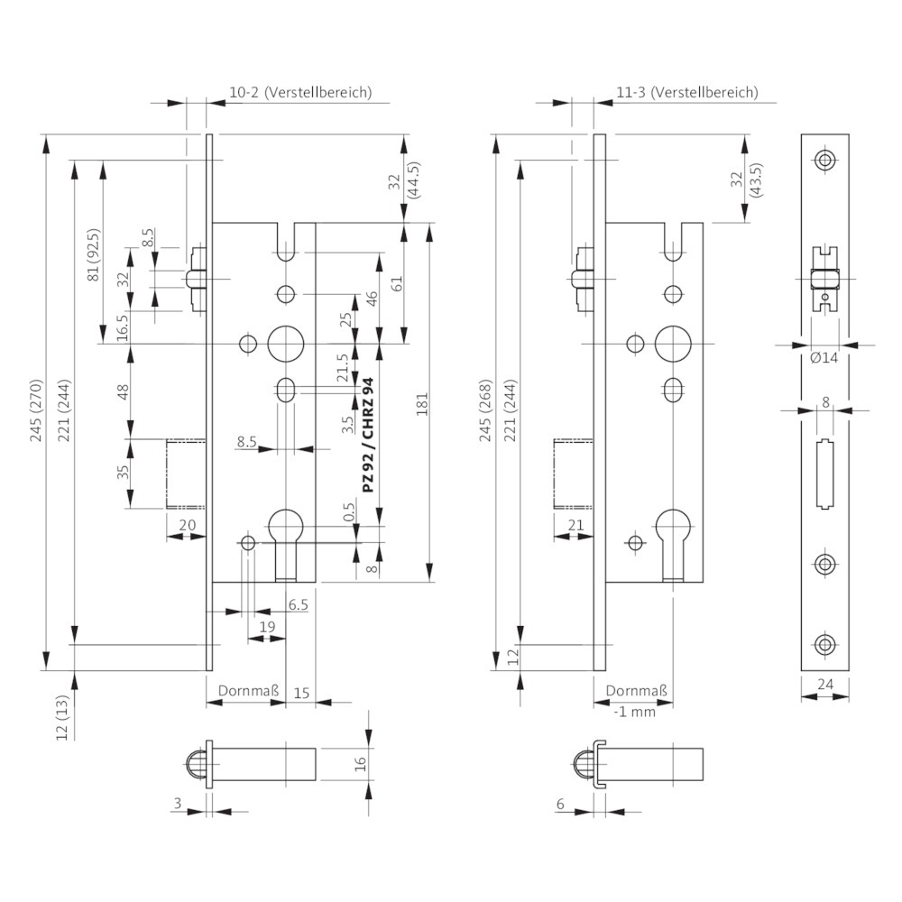 BKS Pendeltürschloss B 1315,PZ92,D30,F24x245ktg,NiSi Produktbild img2 L