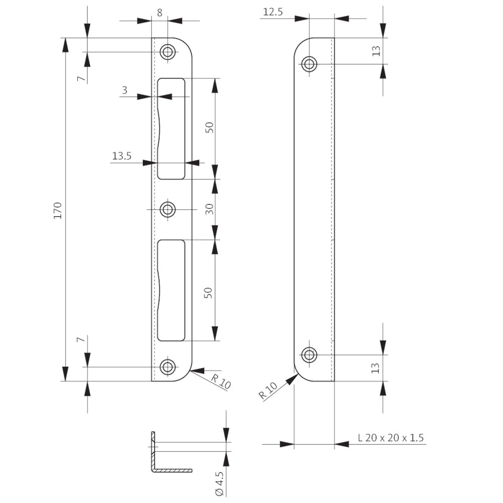 BKS Winkelschließblech S401,20x170x20 rd,edelstahl Produktbild img2 L