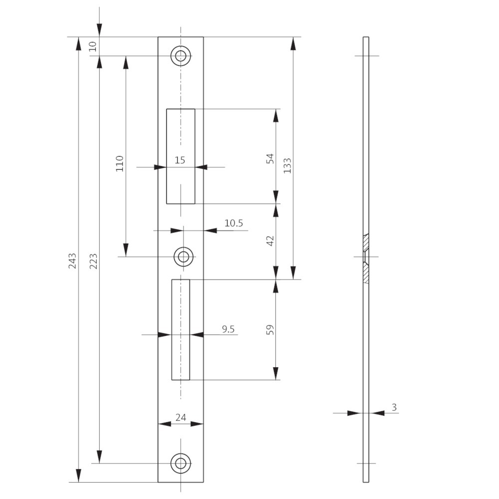 BKS Flachschließblech S491,24x243 ktg,edelstahl,f.Schloss 1205 Produktbild img2 L