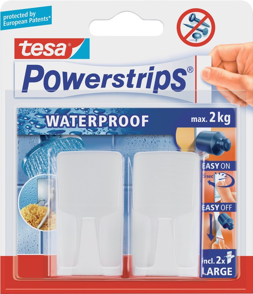 tesa Haken Wave, weiß Inhalt 2Stück Powerstrips Waterproof Produktbild img1 L