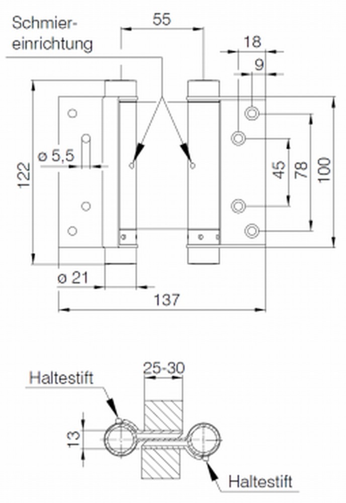 DENI Pendeltürband, beidseitig pendelnd zum Anschrauben, DN Bandrolle 21 Produktbild img2 L