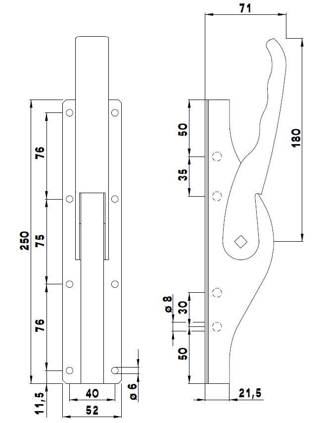DENI Tortreibriegel,Plano 2.0,4016, 16mm,m.4 Schlau.,links-rechts,galvanisch verzinkt Produktbild img2 L