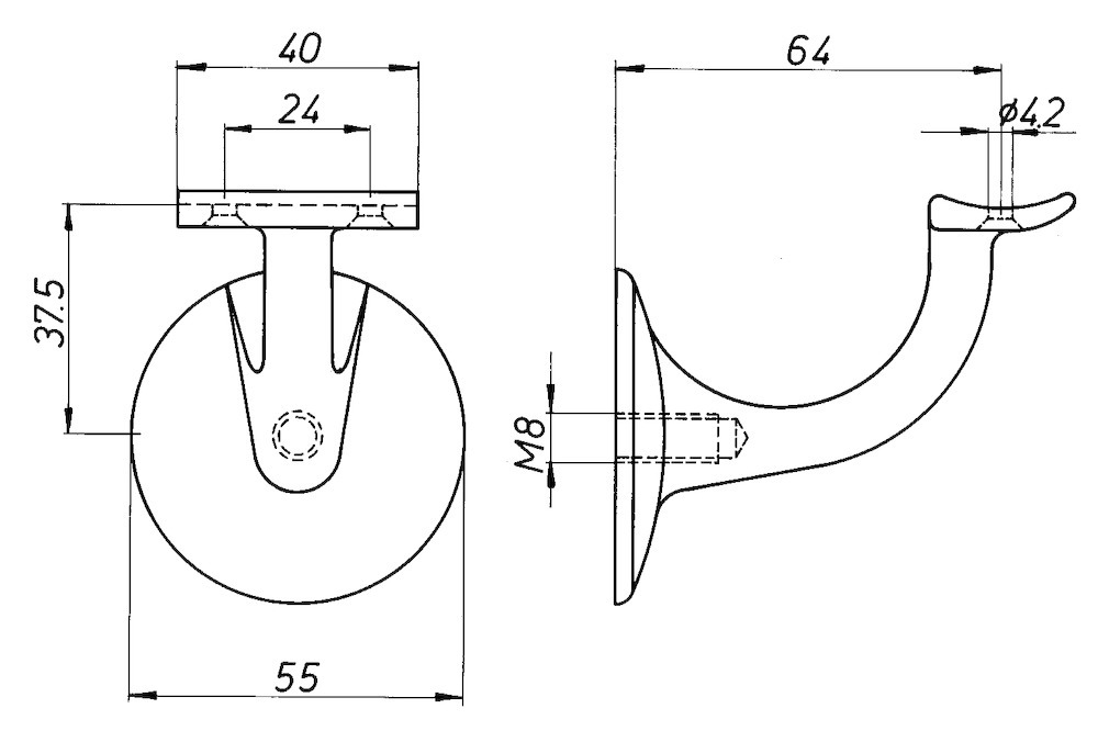 DENI OA-Handlaufstütze, 5230, mit gewölbter Auflage, Edelstahl, edelstahl matt geb. Produktbild img2 L