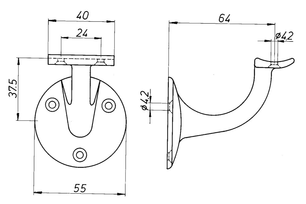 DENI OA-Handlaufstütze, 5232, mit gewölbter Auflage, Aluminium, silber eloxiert Produktbild img2 L
